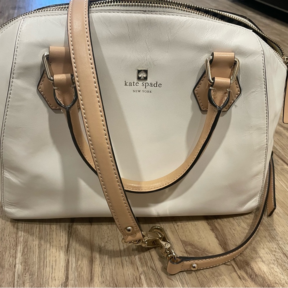 Kate Spade White and Tan Satchel Bag